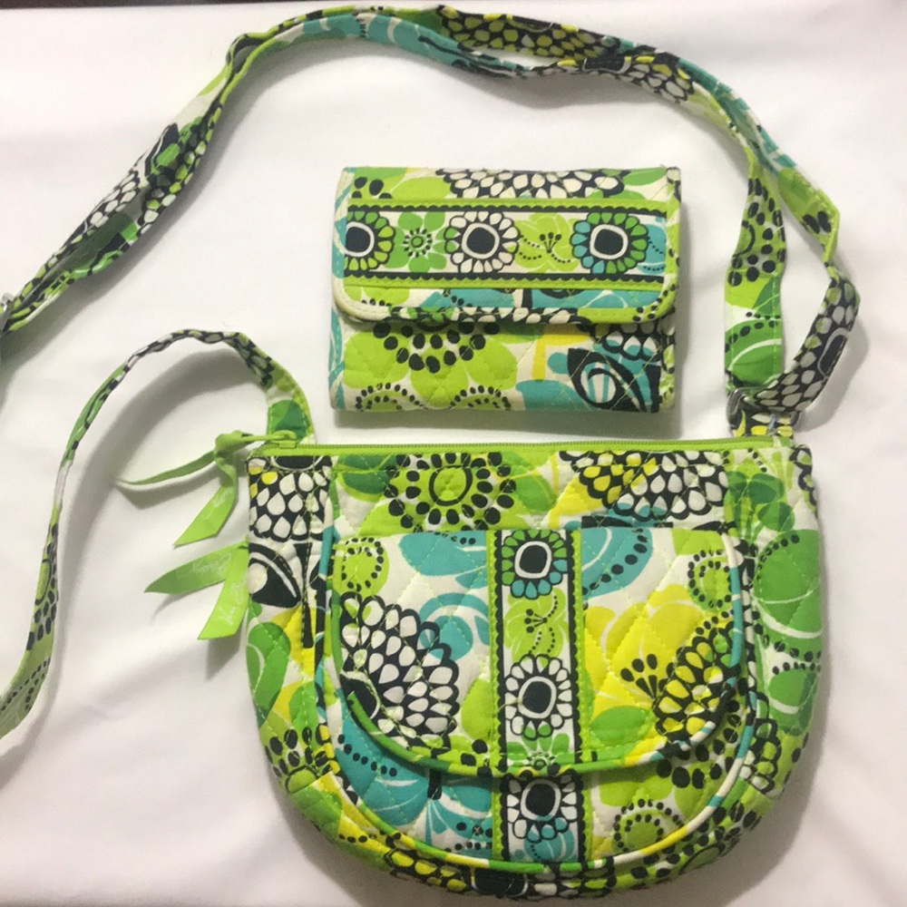 Vera Bradley Lime’s Up Crossbody Purse and Wallet